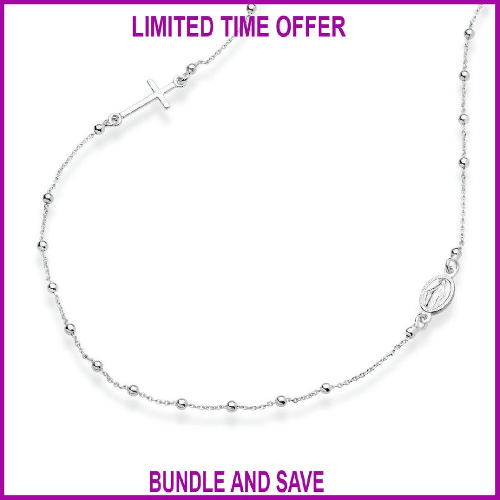 Sterling Silver Rosary Cross Necklace 18 Inch Dainty Chain